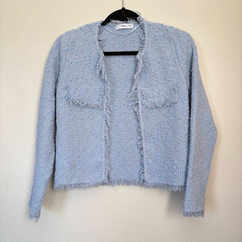 Mango Light Blue Textured Cardigan Size XS